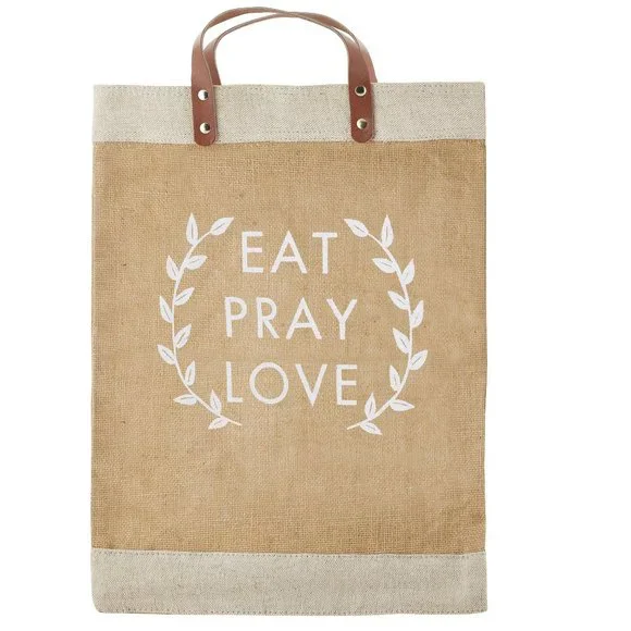 NWT (2) Tote Bundle - Eat, Pray, Love Inspirational Jute Market Tote Bag - Picture 1 of 3